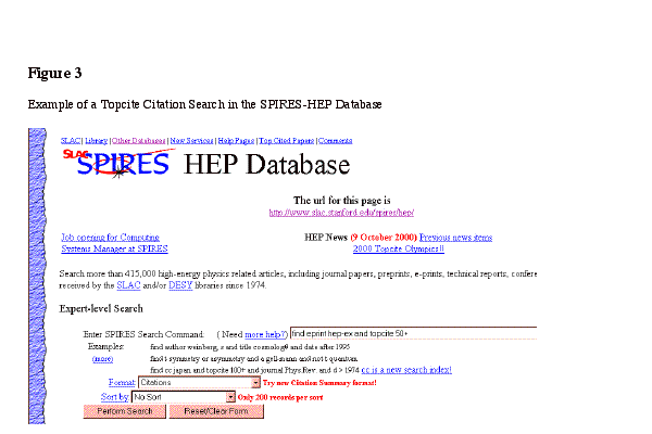 [Example of a Topcite citation search in the SPIRES-HEP 
database]